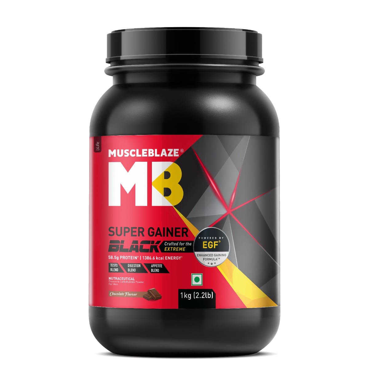MuscleBlaze MB Super Gainer Black 1kg | Chocolate Flavour | Muscle Mass Gain