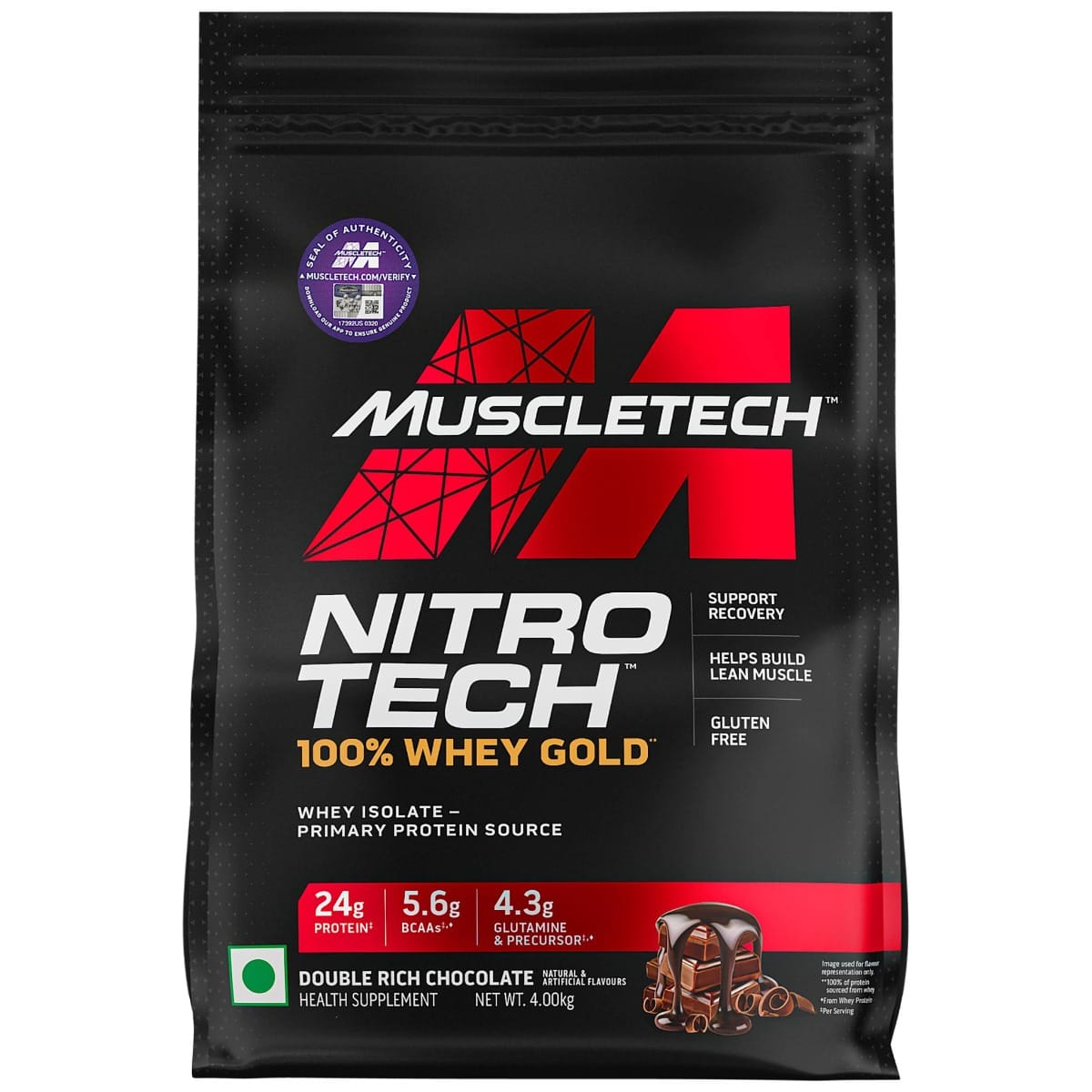 MuscleTech Nitro-Tech Whey Gold Protein Powder | 24 g Protein & 5.4 g BCAAs Per Serving | Supports Lean Muscle & Faster Recovery | Double Rich Chocolate | 4 kg
