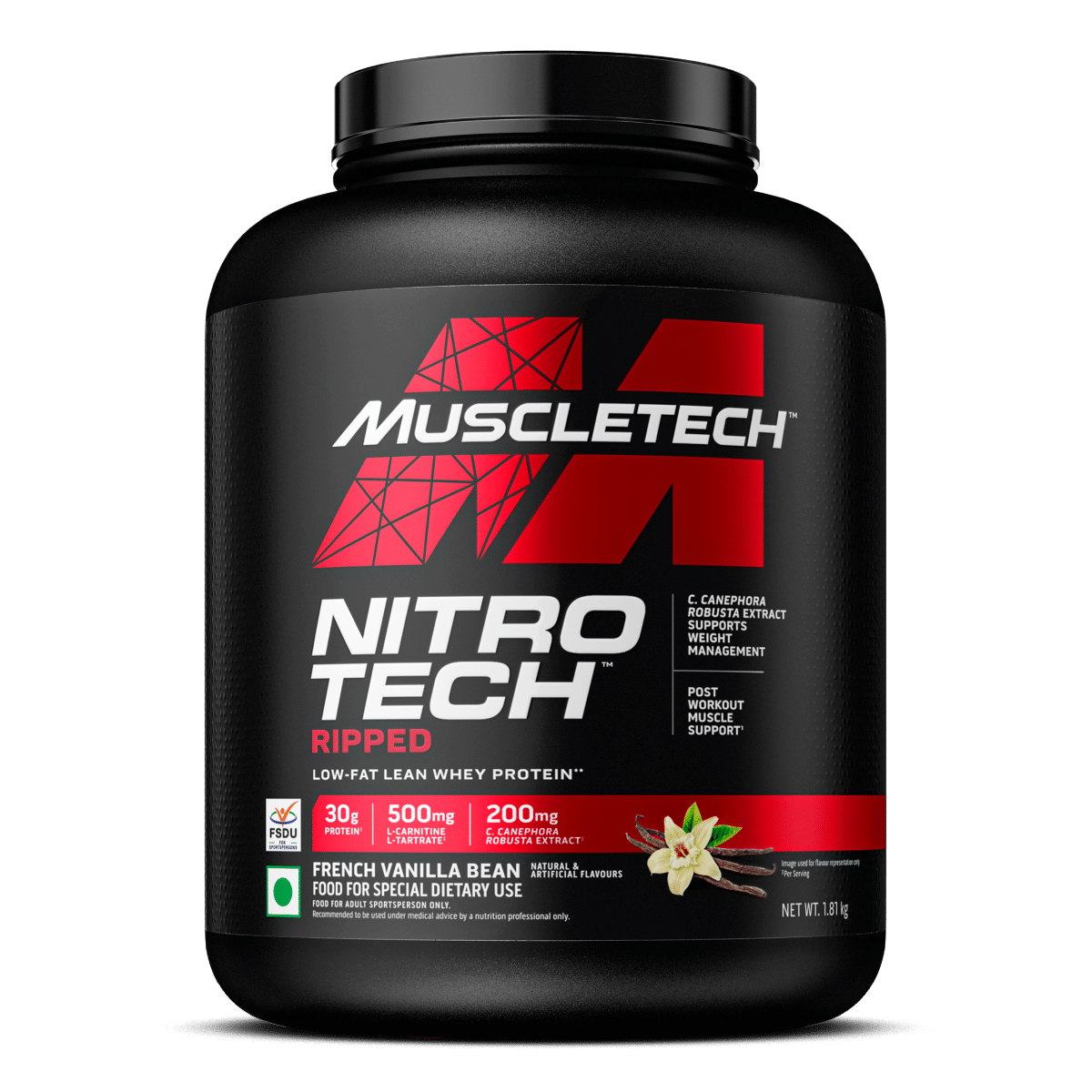 MuscleTech Performance Series Nitro Tech Ripped|30g Protein|Protein Powder for Lean Muscle Gain|Sports Nutrition | 4 lbs (1.81 Kg) | French Vanilla Swirl Flavour