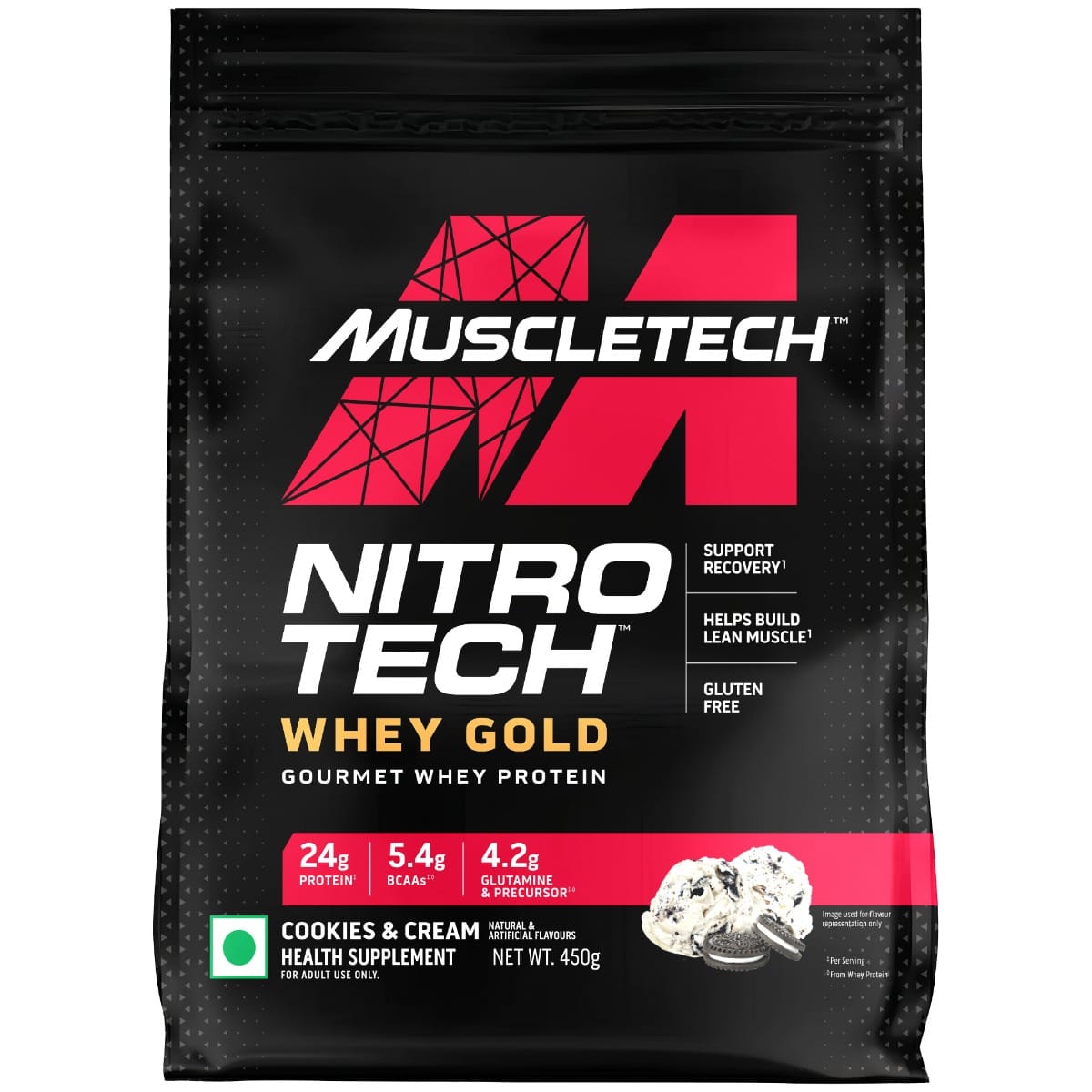 MuscleTech Nitro-Tech Whey Gold Protein Powder | 24 g Protein & 5.4 g BCAAs Per Serving | Supports Lean Muscle & Faster Recovery |  Cookies & Cream | 450 g