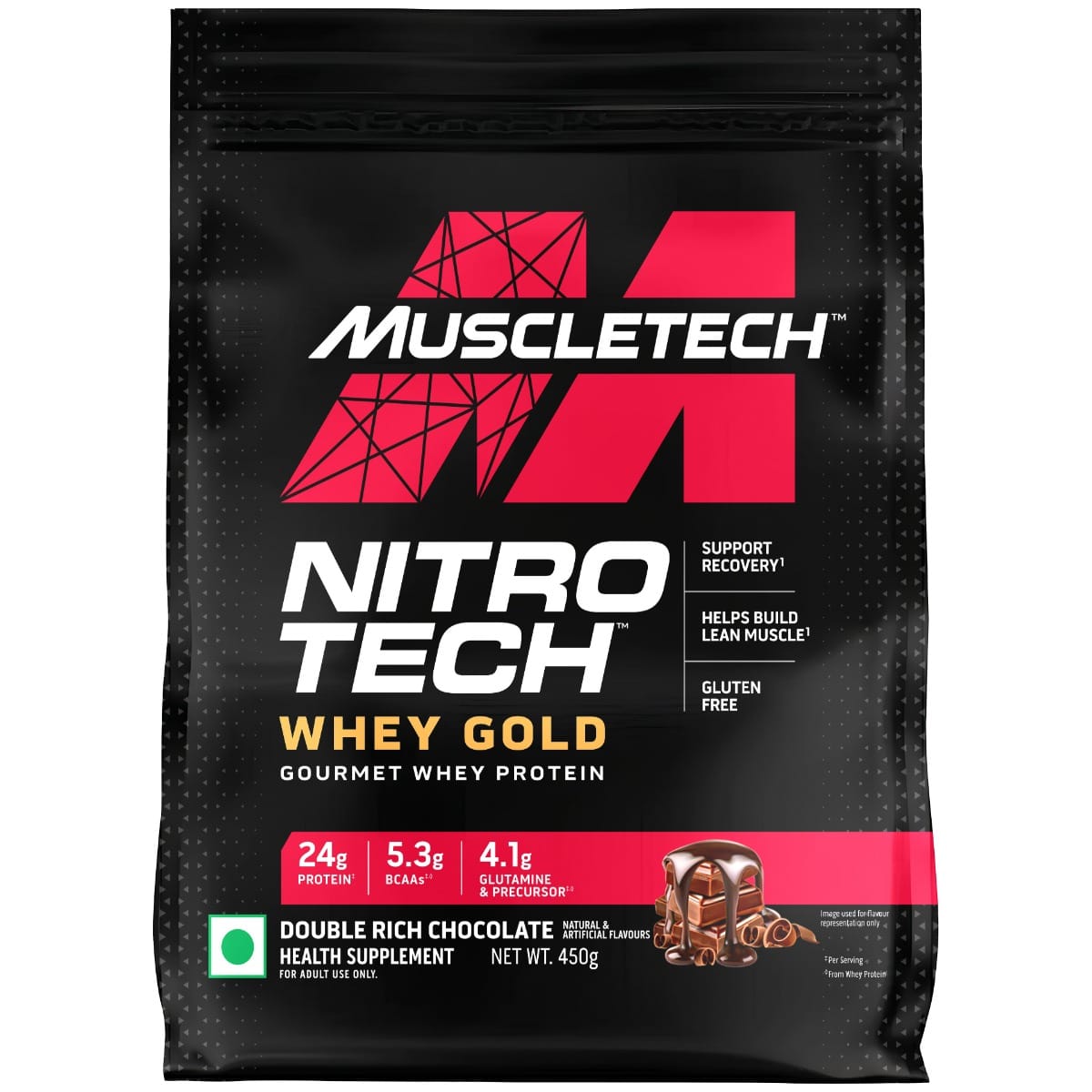 MuscleTech Nitro-Tech Whey Gold Protein Powder | 24 g Protein & 5.4 g BCAAs Per Serving | Supports Lean Muscle & Faster Recovery |  Double Rich Chocolate | 450 g