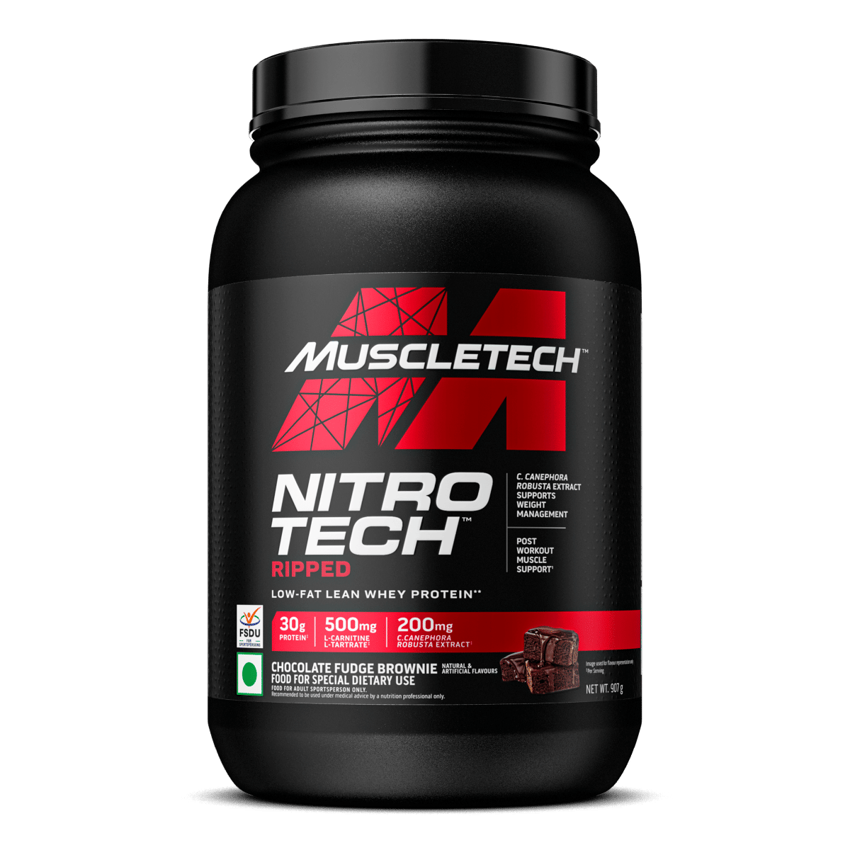 MuscleTech Nitrotech Ripped 907g | 24 Serving | 30g Protein | Choclate Fudge Brownie Flavour | Weight Management | Muscle Support 