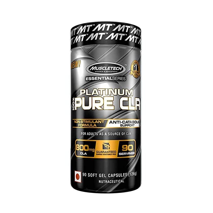 Muscletech Essential Series Platinum Pure CLA | Anti-Catabolic Support |Pure Safflower Seed Oil | Non Stimulant Formula | No Aftertaste | Sports Nutrition | For Men & Women | 800 mg, 90 soft