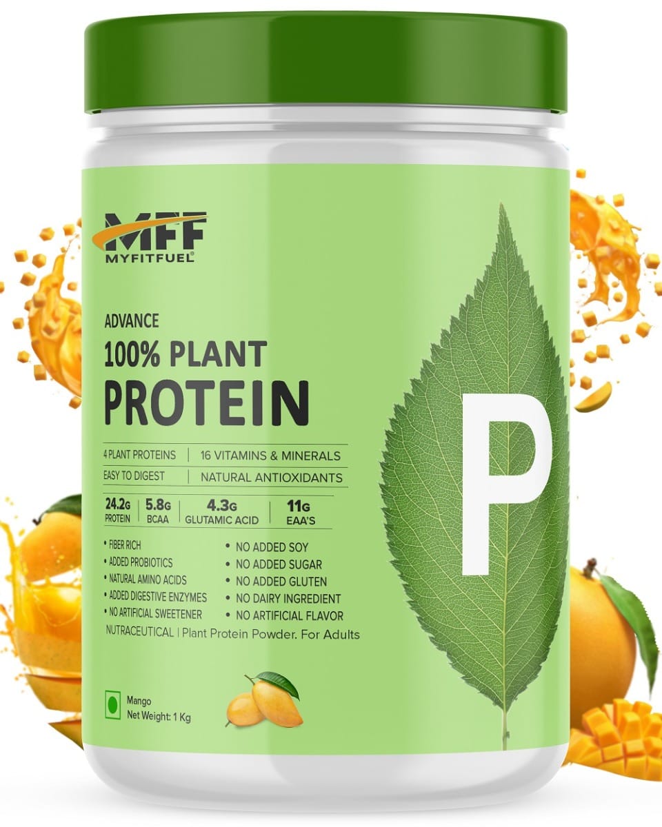 MyFitFuel Advance 100% Plant Protein (4 Plant Proteins, 16 Vitamins & Minerals, Easy to Digest), 500g, Mango