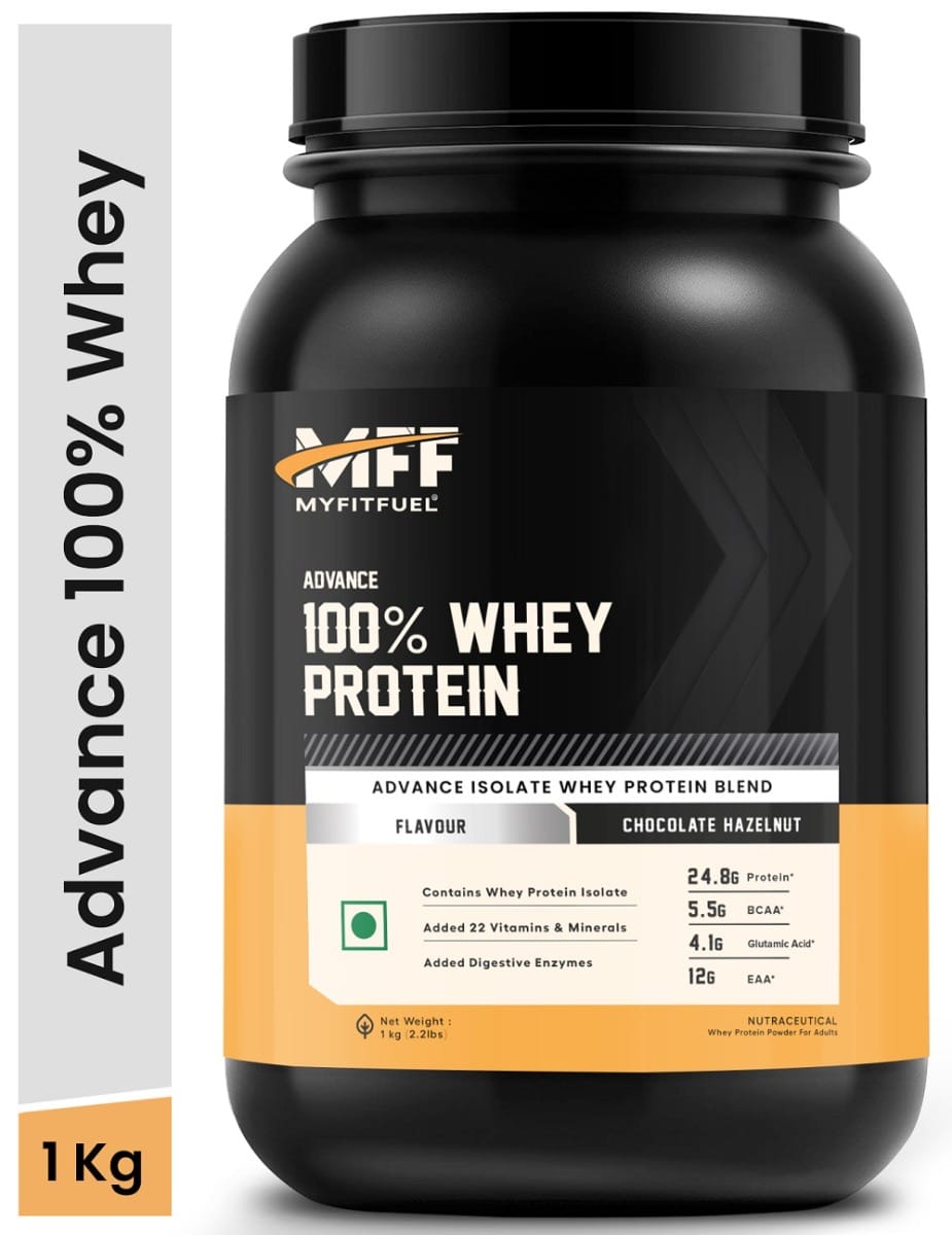 MyFitFuel Advance Mff 100% Whey Protein, with Digestive Enzymes an Multi-Vitamins (Chocolate Hazelnut, 1 Kg) 28.5 Servings