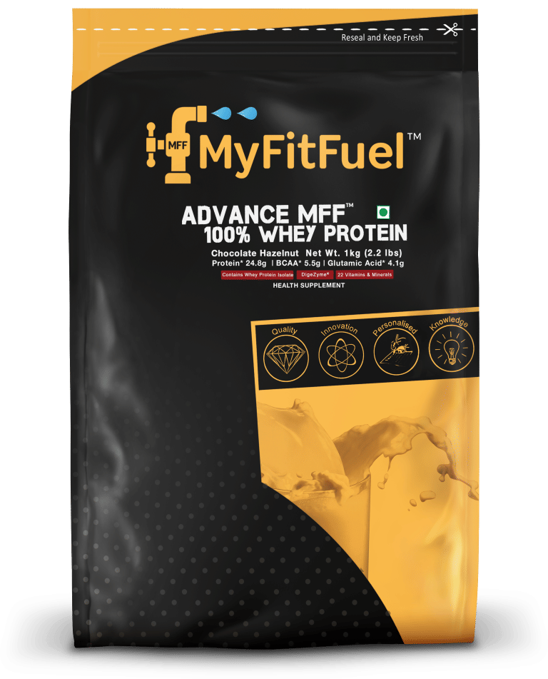 MyFitFuel Advance MFF 100% Whey Protein, With Digestive Enzymes & Multi Vitamins (Chocolate Banana Cookie, 1 Kg) 28.5 Servings