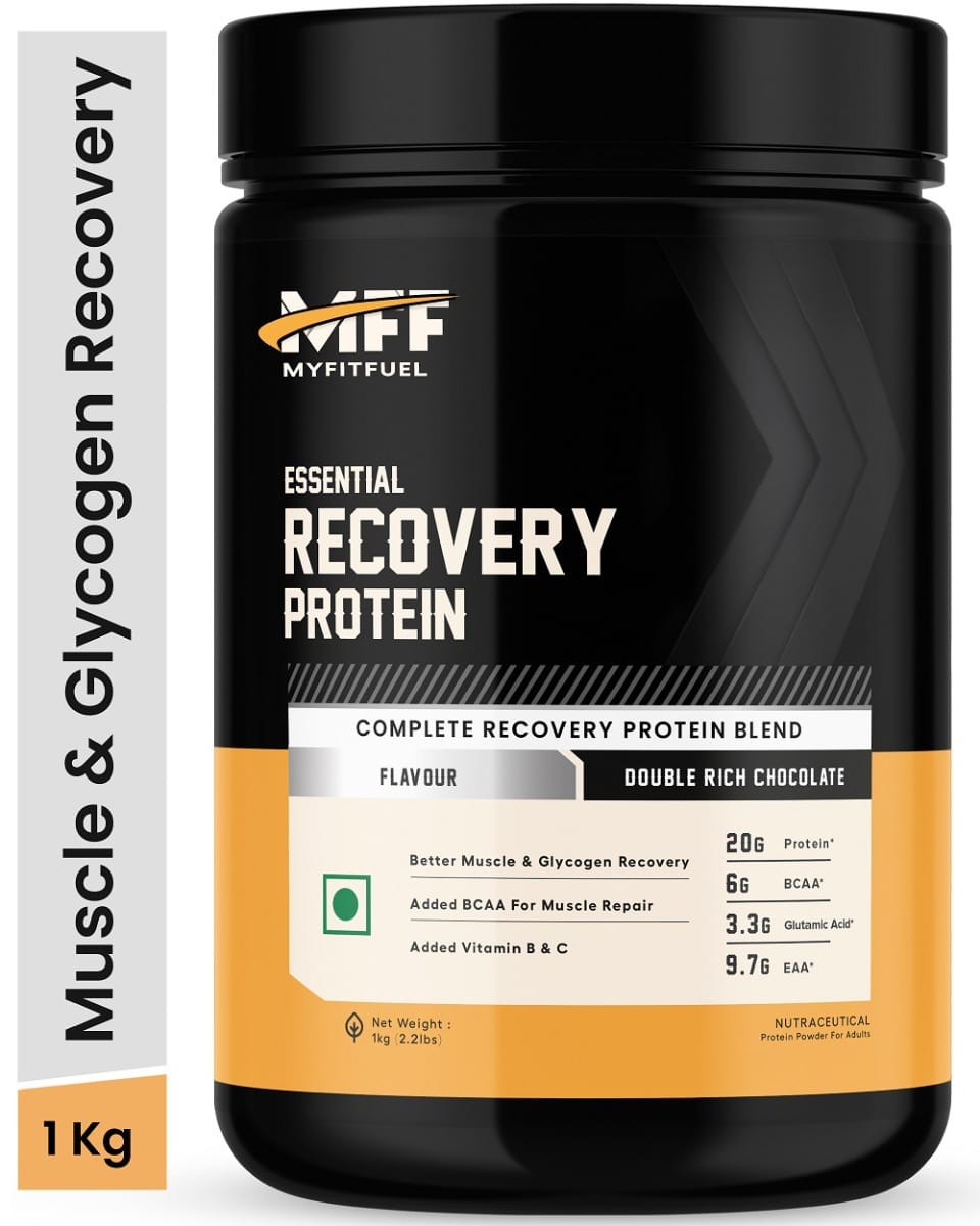 MyFitFuel MFF Essential Recovery Protein | Post workout Protein, Glycogen, Vitamins Recovery (Double Rich Chocolate, 1 Kg (2.2 lbs))