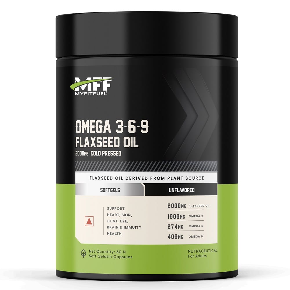 MyFitFuel Omega 3 6 9 (Flax Seed Oil), Cold Pressed, 1000mg, 60 Softgels