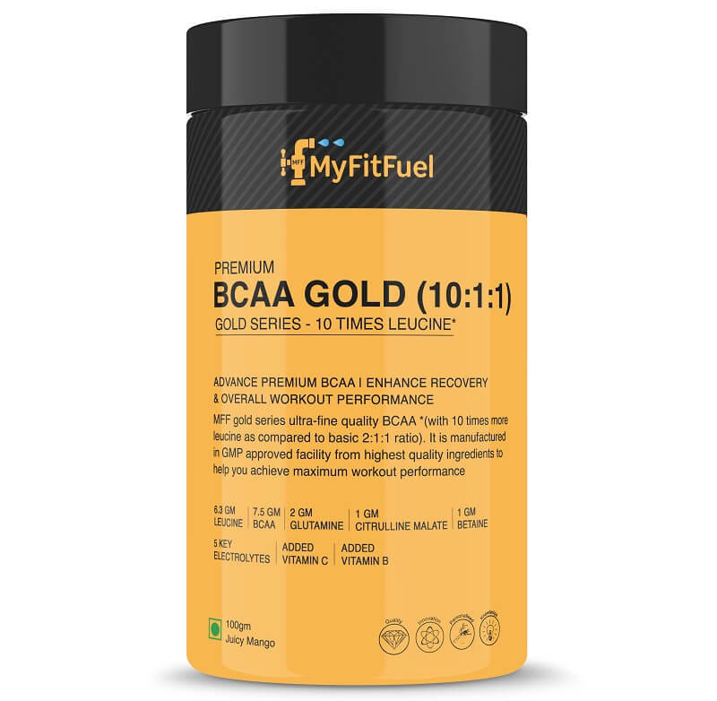 MyFitFuel Premium BCAA Gold (10:1:1), (10 Time Leucine) BCAA, Glutamine, Electrolytes, Betaine, Citrulline Malate, Vitamins