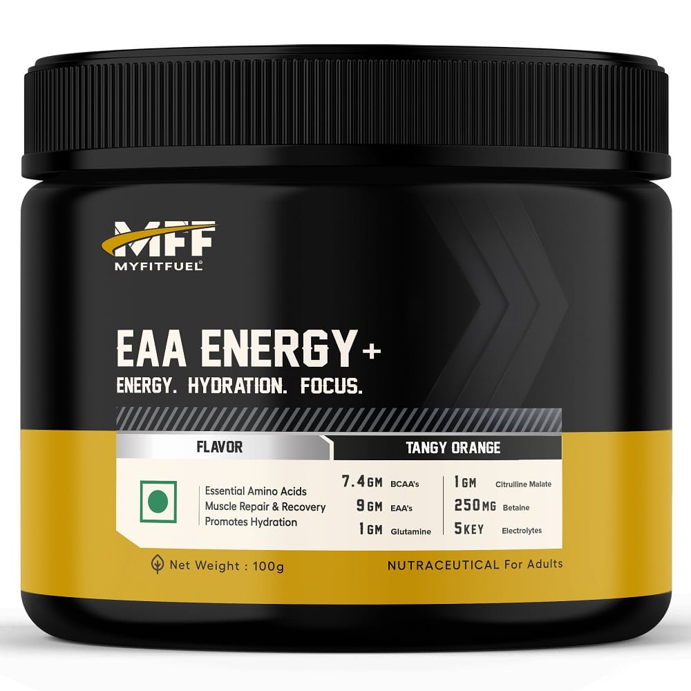 MyFitFuel Anytime EAA Energy (100g, Tangy Orange) (Essential Amino with Hydration) Muscle Repair & Recovery With Glutamine, Electrolytes, Citrulline Malate.