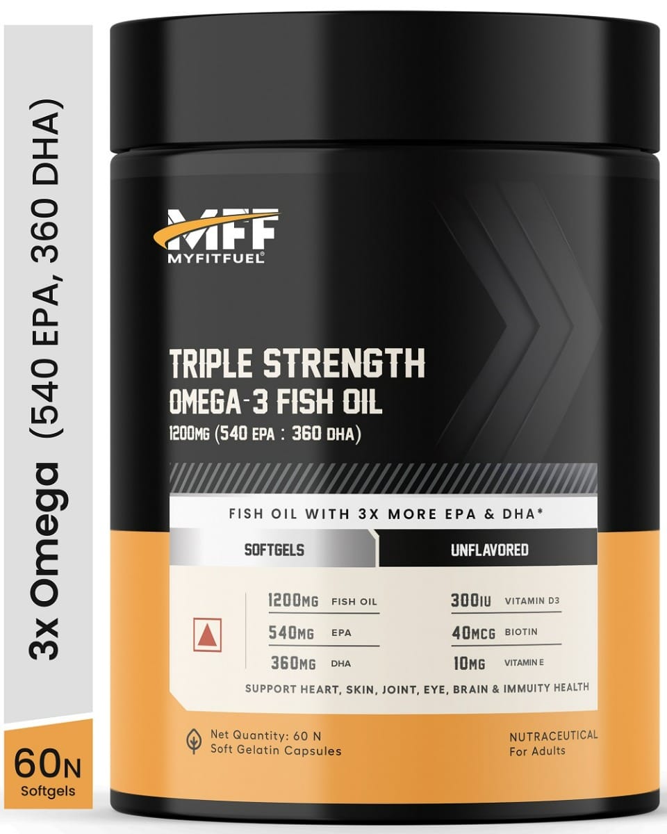 MyFitFuel Triple Strength Omega 3 Fish Oil With Vitamins, 1200mg (540 EPA 360 DHA) Per Softgel | 2400mg Omega (1080 EPA, 720 DHA) Per 2 Softgel | 3x Omega For Men & Women, No Fishy Burps, 12