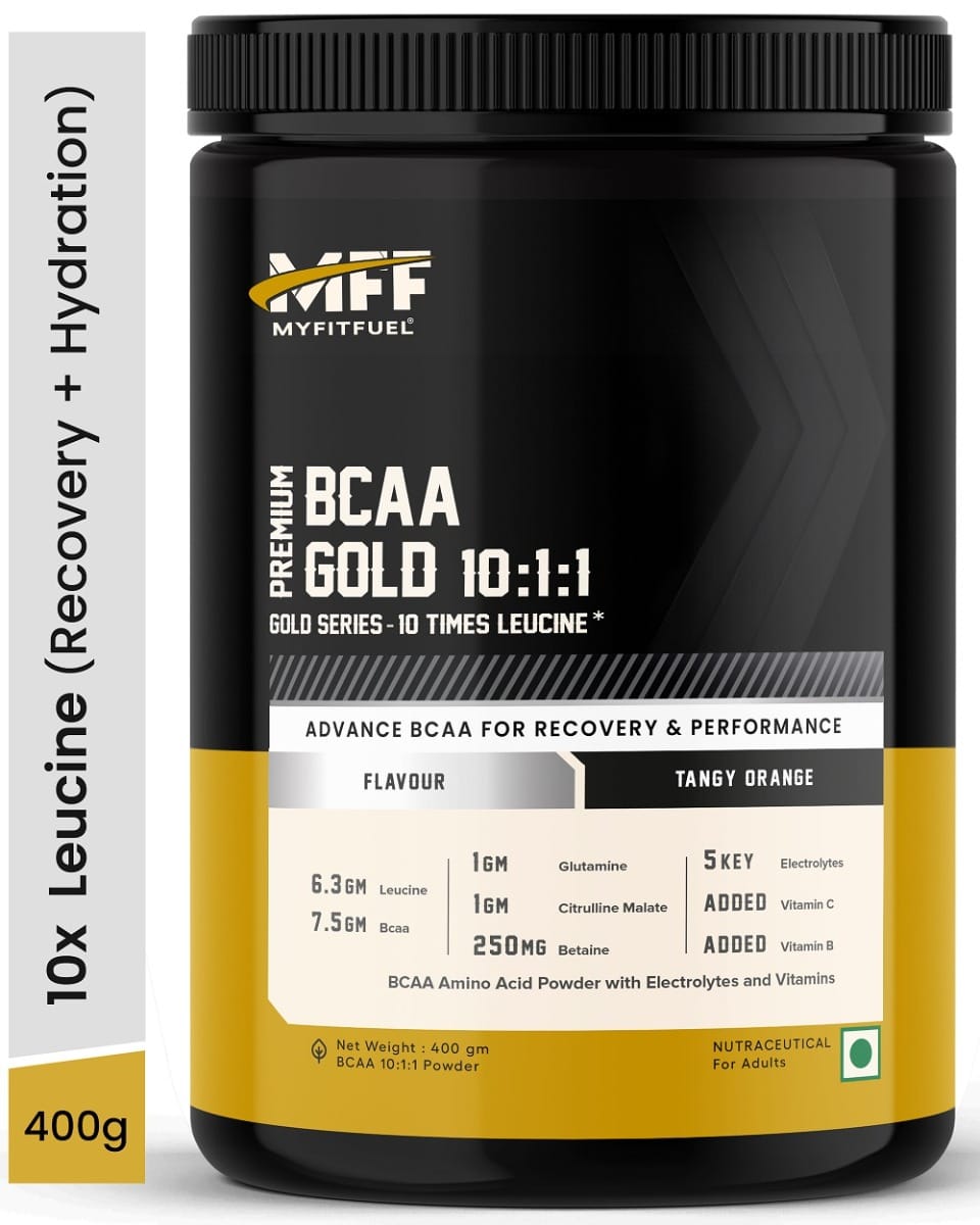 Premium BCAA Gold (10:1:1) (10 Times Leucine, Glutamine +6 More) 400g Tangy Orange