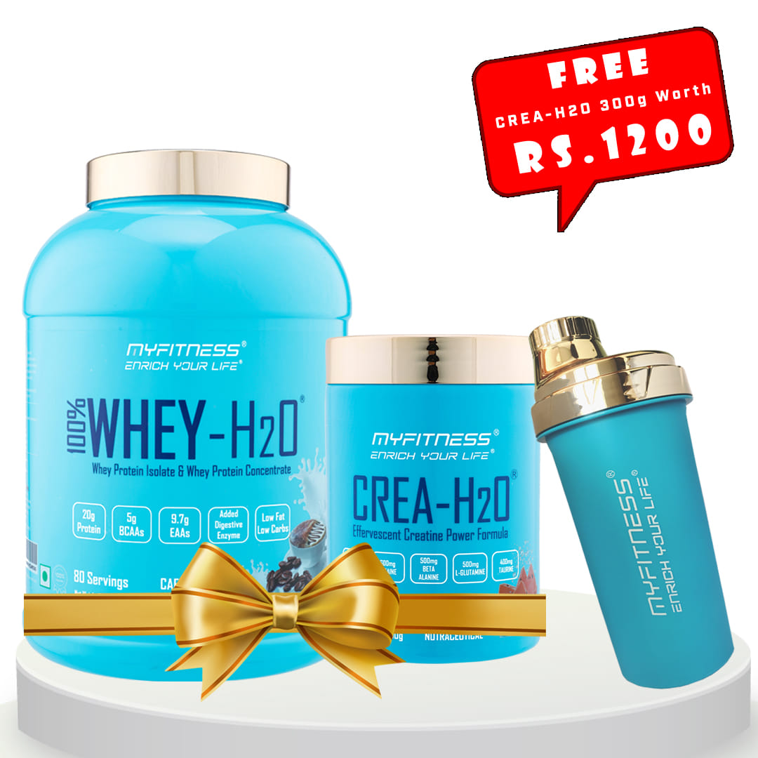 MYFITNESS 100% WHEY-H2O Cafe Mocha + MYFITNESS CREA-H2O 30 Servings Fizzy Watermelon + FREE SHAKER BOTTLE 650ml
