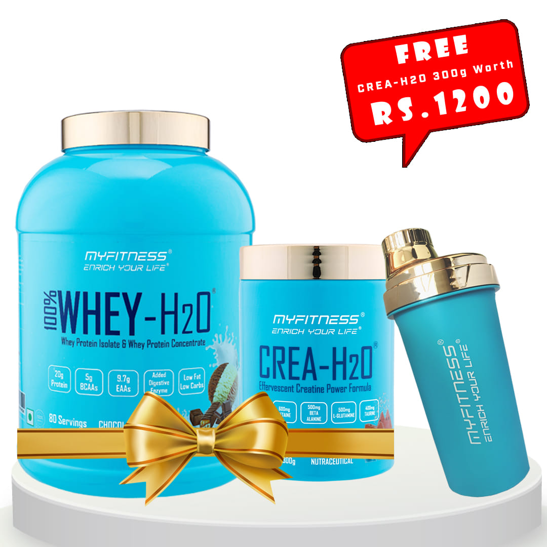 MYFITNESS 100% WHEY-H2O Chocolate Fusion + MYFITNESS CREA-H2O 30 Servings Blue Raspberry + FREE SHAKER BOTTLE 650ml