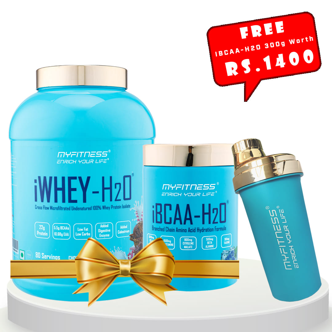 MYFITNESS iWHEY- H2O Chocolate Paradise + MYFITNESS iBCAA-H2O 30 Servings Icy Blue Raspberry + FREE SHAKER BOTTLE 650ml