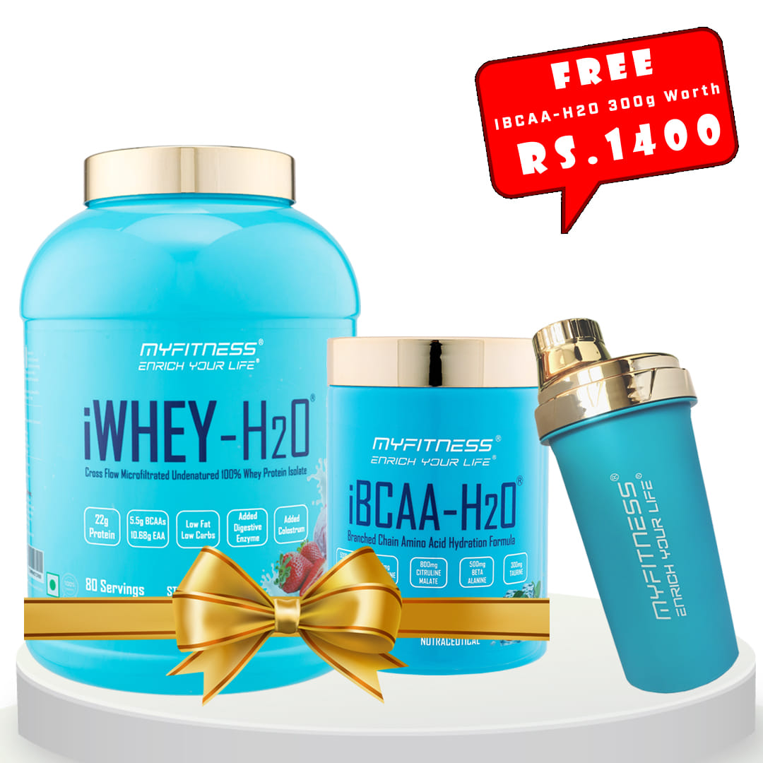 MYFITNESS iWHEY- H2O Strawberry Crème + MYFITNESS iBCAA-H2O 30 Servings Icy Grapefruit + FREE SHAKER BOTTLE 650ml