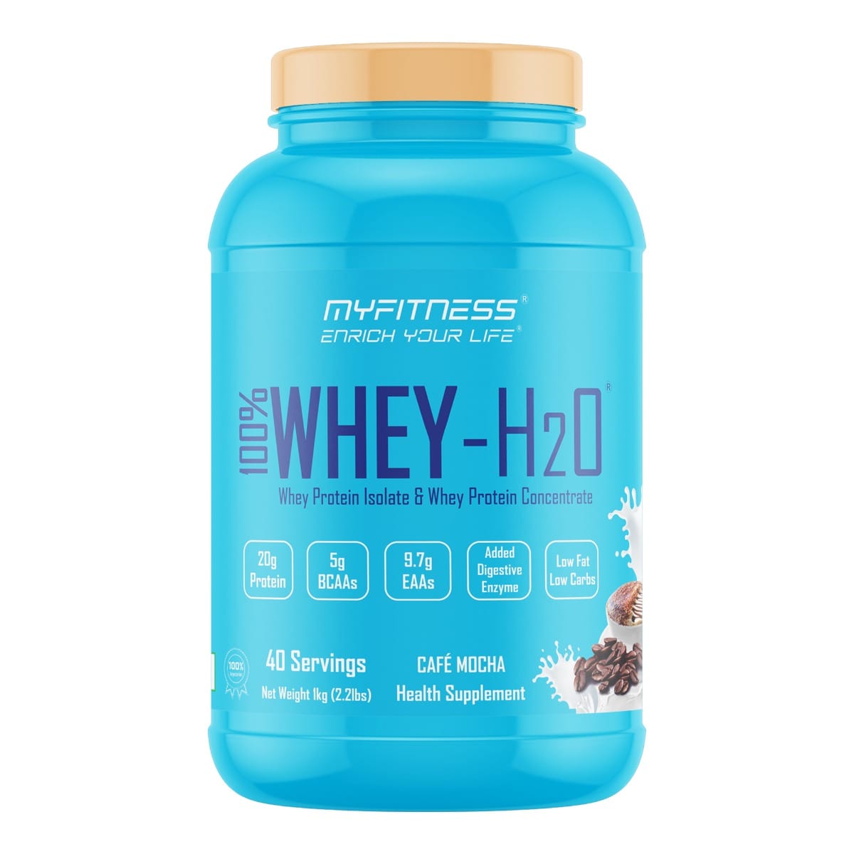 MYFITNESS ® 100% WHEY-H2O 40 Servings |Whey Protein Powder| Whey Protein Isolate First Source Whey Protein Concentrate Second Source|80% Protein Per Serving| 5g BCAA| 9.7g EAA| Added Digesti