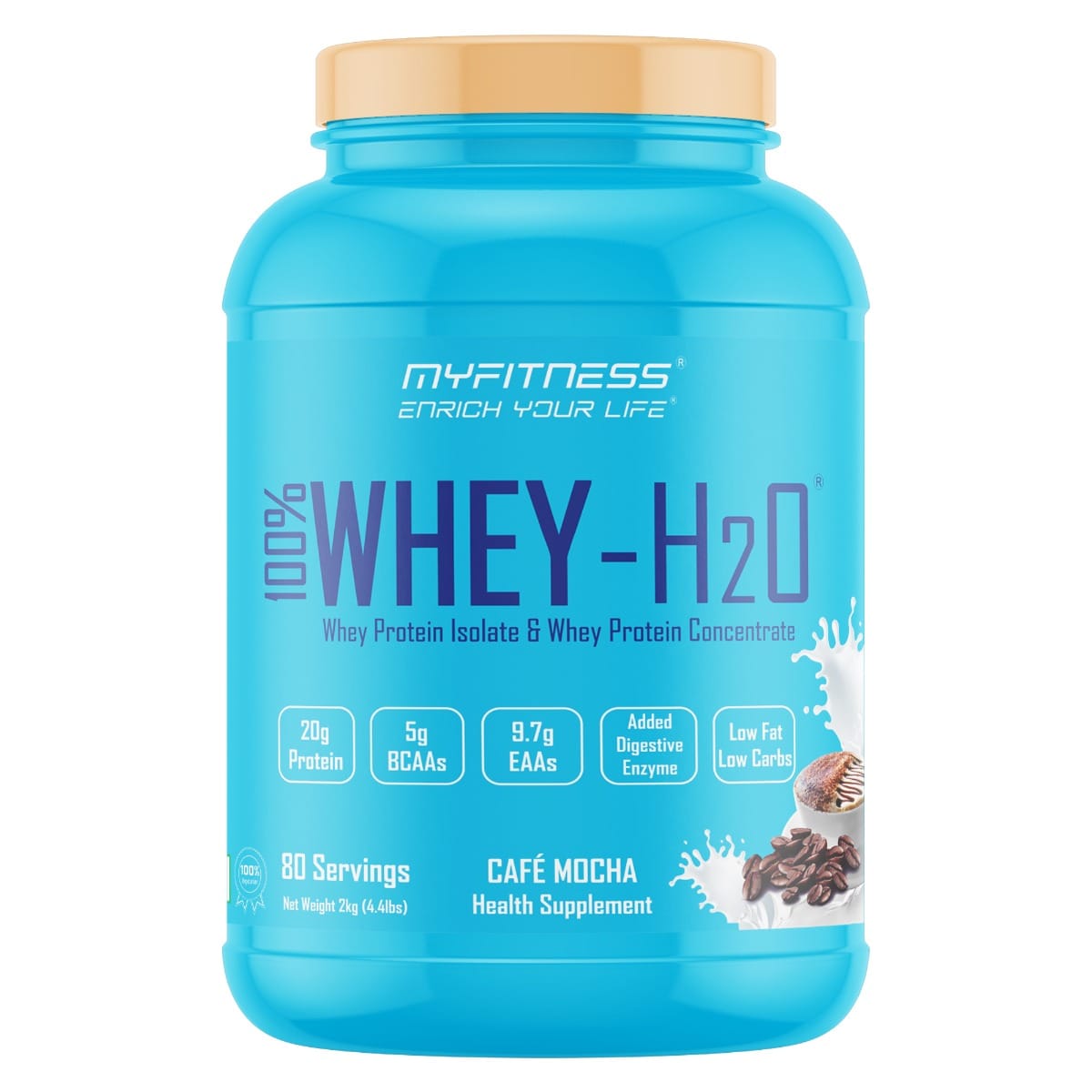 MYFITNESS ® 100% WHEY-H2O 80 Servings |Whey Protein Powder| Whey Protein Isolate First Source Whey Protein Concentrate Second Source|80% Protein Per Serving| 5g BCAA| 9.7g EAA| Added Digesti