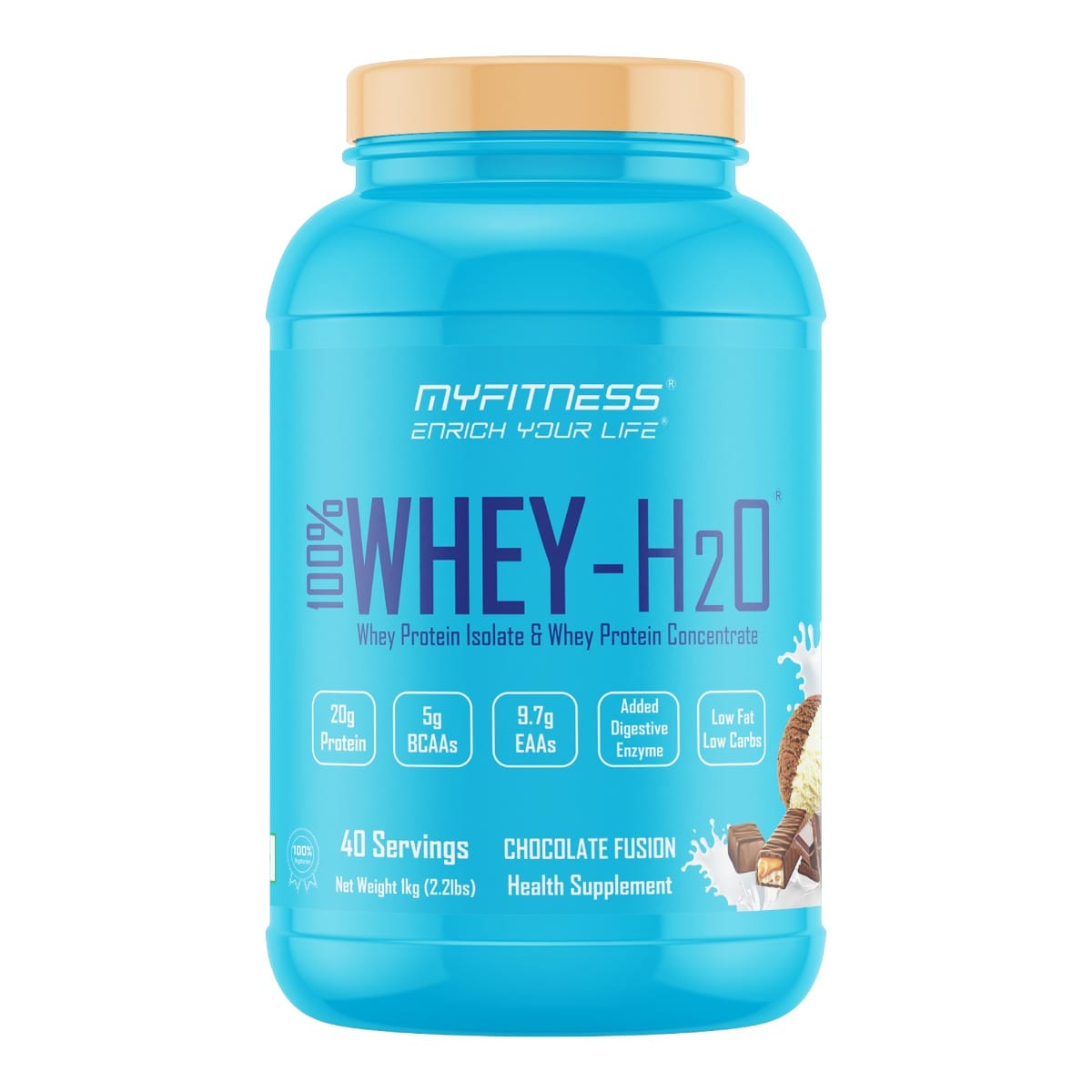 MYFITNESS ® 100% WHEY-H2O 40 Servings |Whey Protein Powder| Whey Protein Isolate First Source Whey Protein Concentrate Second Source|80% Protein Per Serving| 5g BCAA| 9.7g EAA| Added Digesti
