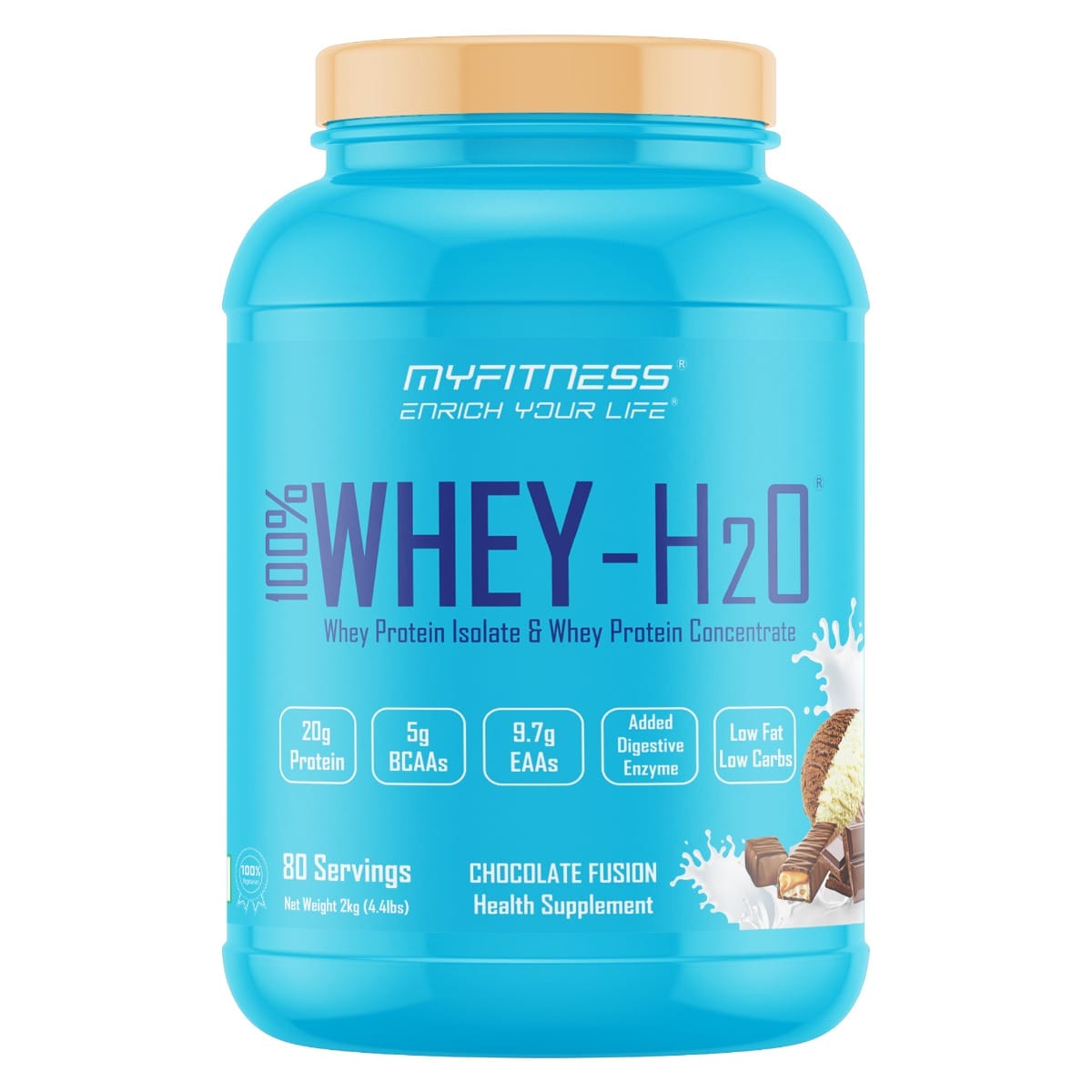 MYFITNESS ® 100% WHEY-H2O 80 Servings |Whey Protein Powder| Whey Protein Isolate First Source Whey Protein Concentrate Second Source|80% Protein Per Serving| 5g BCAA| 9.7g EAA| Added Digesti