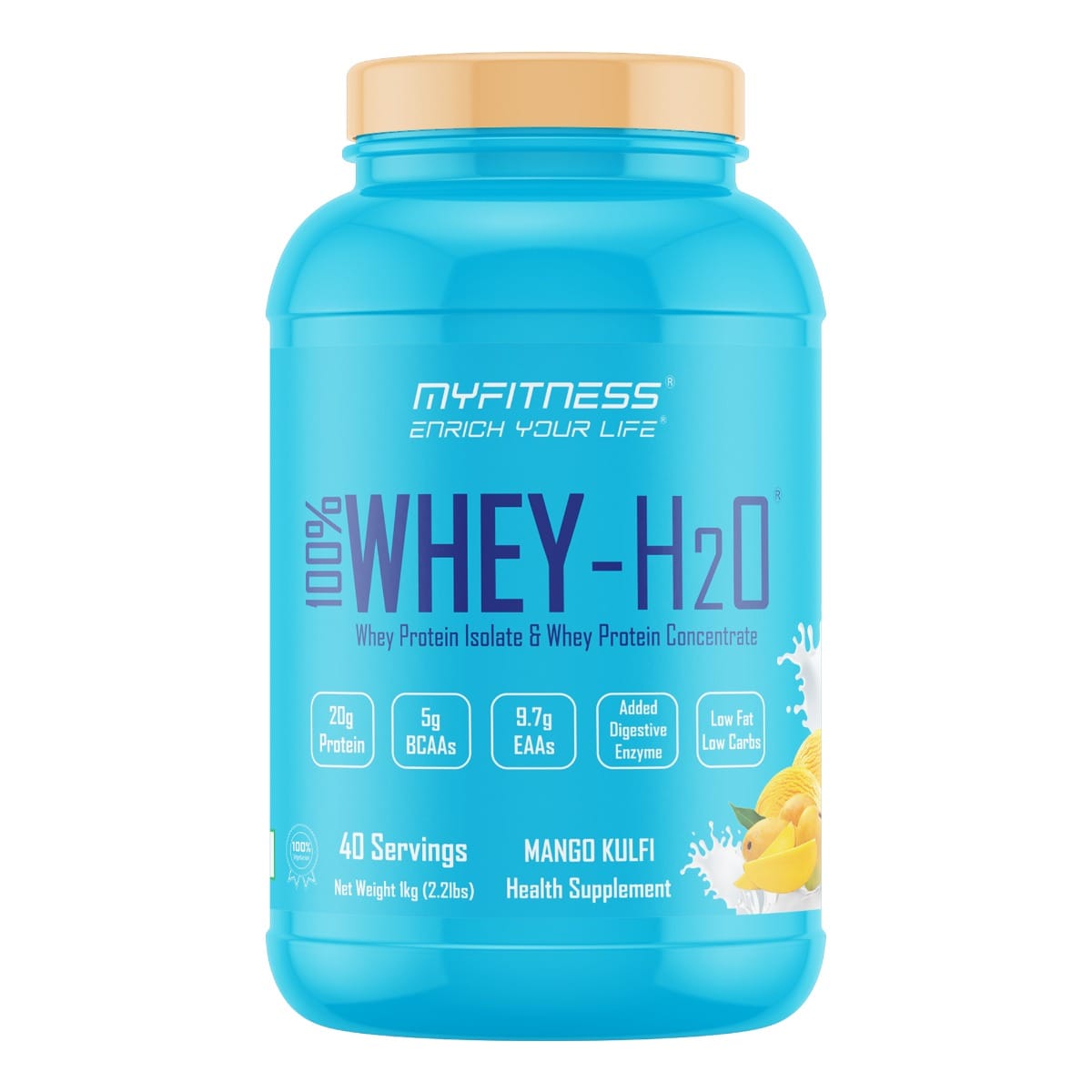 MYFITNESS ® 100% WHEY-H2O 40 Servings |Whey Protein Powder| Whey Protein Isolate First Source Whey Protein Concentrate Second Source|80% Protein Per Serving| 5g BCAA| 9.7g EAA| Added Digesti
