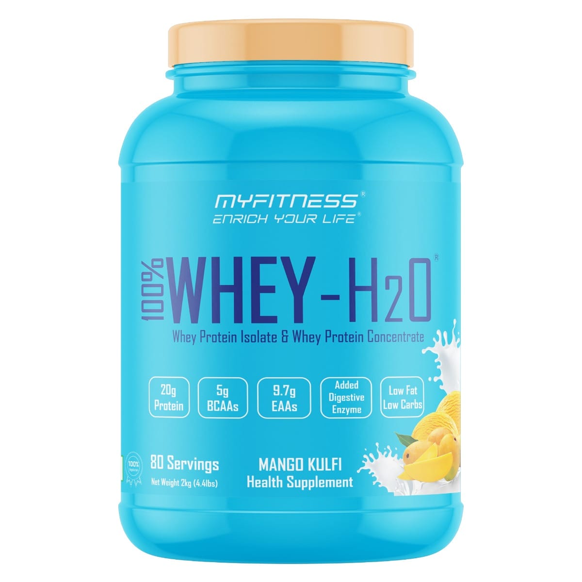 MYFITNESS ® 100% WHEY-H2O 80 Servings |Whey Protein Powder| Whey Protein Isolate First Source Whey Protein Concentrate Second Source|80% Protein Per Serving| 5g BCAA| 9.7g EAA| Added Digesti