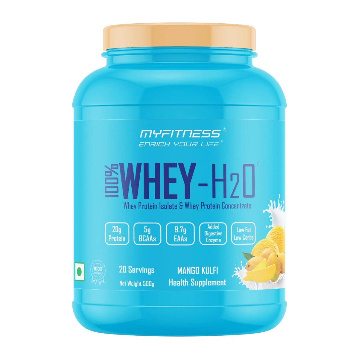 MYFITNESS ® 100% WHEY-H2O 20 Servings |Whey Protein Powder| Whey Protein Isolate First Source Whey Protein Concentrate Second Source|80% Protein Per Serving| 5g BCAA| 9.7g EAA| Added Digesti