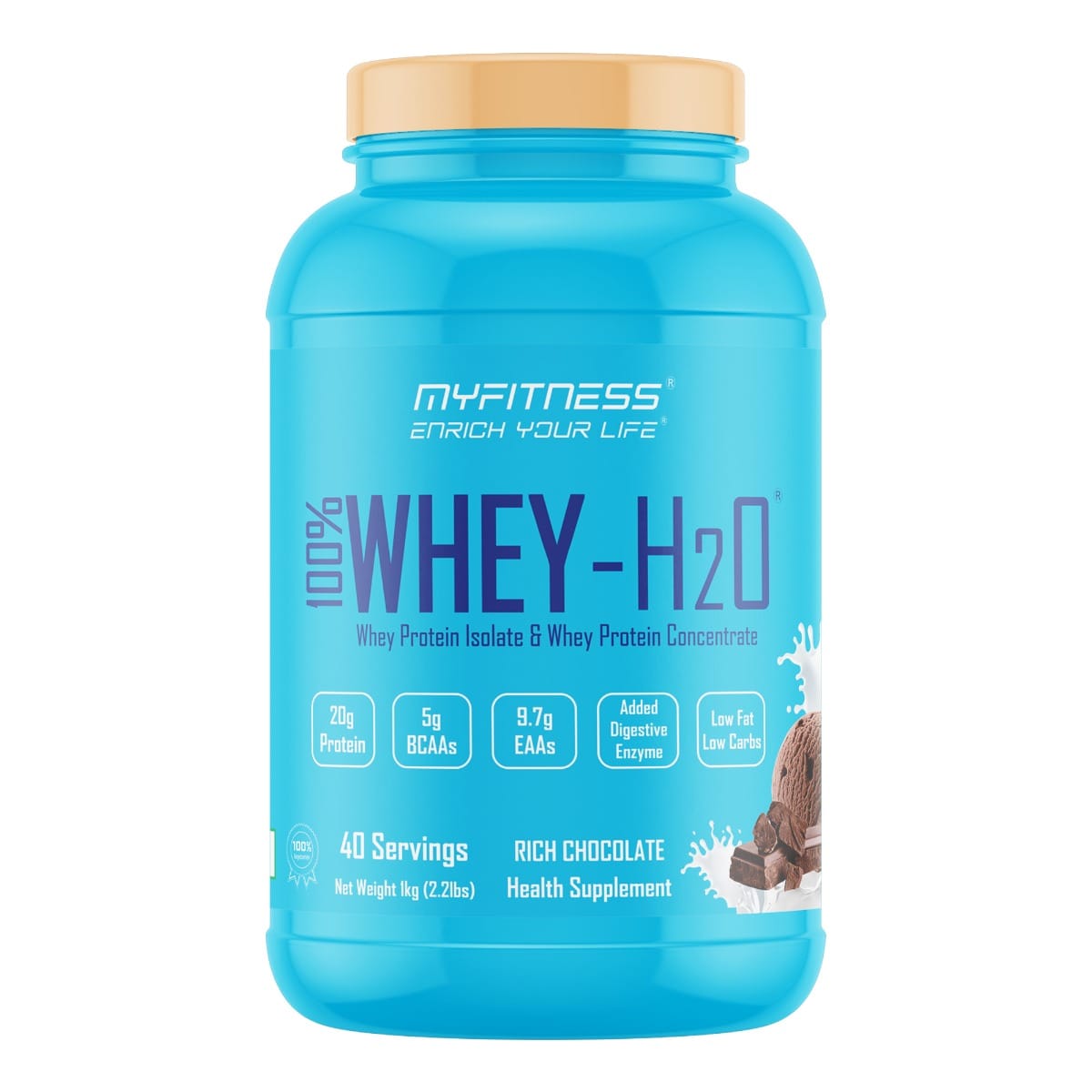 MYFITNESS ® 100% WHEY-H2O 40 Servings |Whey Protein Powder| Whey Protein Isolate First Source Whey Protein Concentrate Second Source|80% Protein Per Serving| 5g BCAA| 9.7g EAA| Added Digesti