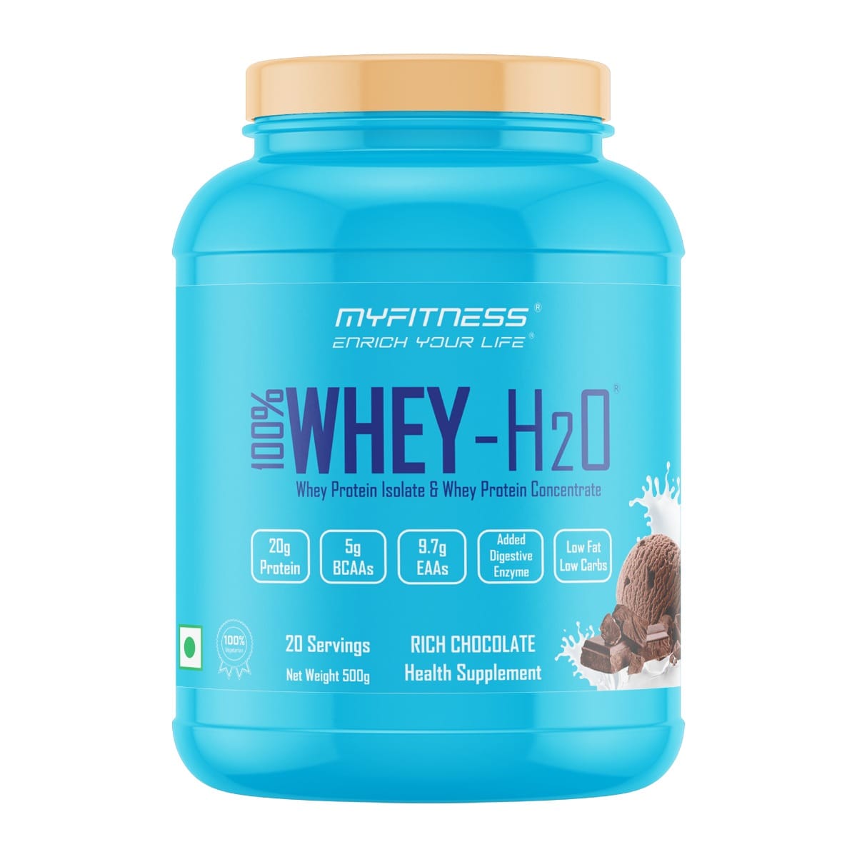 MYFITNESS ® 100% WHEY-H2O 20 Servings |Whey Protein Powder| Whey Protein Isolate First Source Whey Protein Concentrate Second Source|80% Protein Per Serving| 5g BCAA| 9.7g EAA| Added Digesti