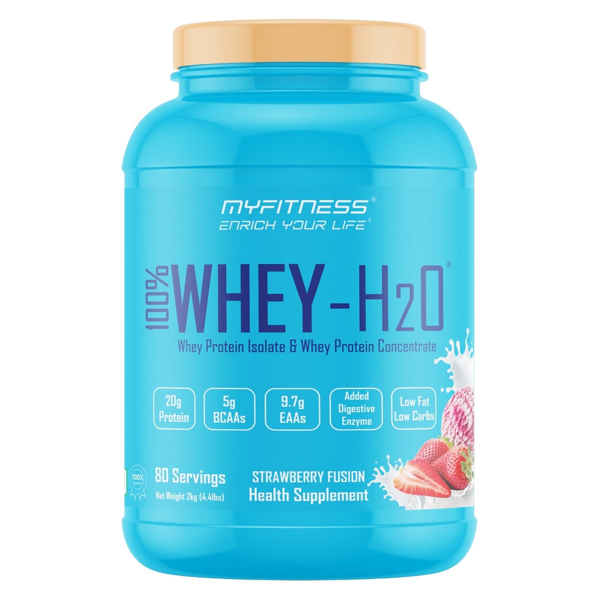 MYFITNESS ® 100% WHEY-H2O 80 Servings |Whey Protein Powder| Whey Protein Isolate First Source Whey Protein Concentrate Second Source|80% Protein Per Serving| 5g BCAA| 9.7g EAA| Added Digesti