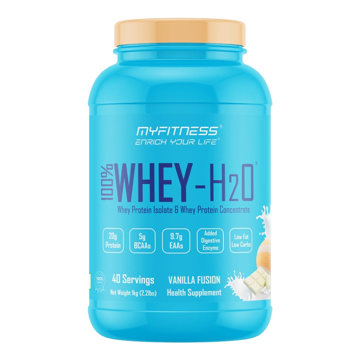 MYFITNESS ® 100% WHEY-H2O 40 Servings |Whey Protein Powder| Whey Protein Isolate First Source Whey Protein Concentrate Second Source|80% Protein Per Serving| 5g BCAA| 9.7g EAA| Added Digesti