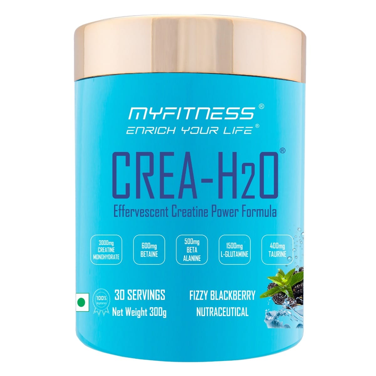 MYFITNESS ® CREA-H2O Creatine Monohydrate 30 Servings| 3000mg Creatine Monohydrate|600mg Betaine|500mg Beta Alanine|500mg L-Glutamine|600mg Electrolyte Blend|Fizzy Blackberry| 300gms