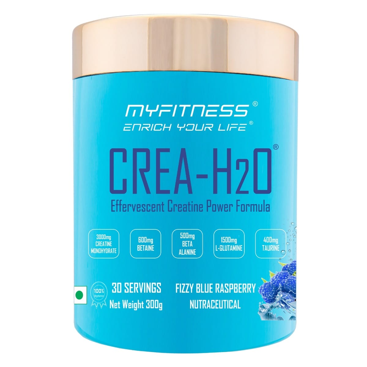 MYFITNESS ® CREA-H2O Creatine Monohydrate 30 Servings| 3000mg Creatine Monohydrate|600mg Betaine|500mg Beta Alanine|500mg L-Glutamine|600mg Electrolyte Blend |Fizzy Blue Raspberry| 300gms