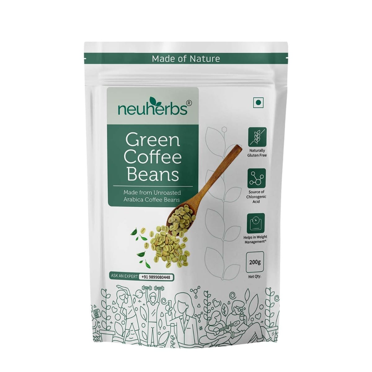 Neuherbs Unroasted Arabica Green Coffee Beans | With Chlorogenic Acid | For Weight Loss Management (200 gm Beans)