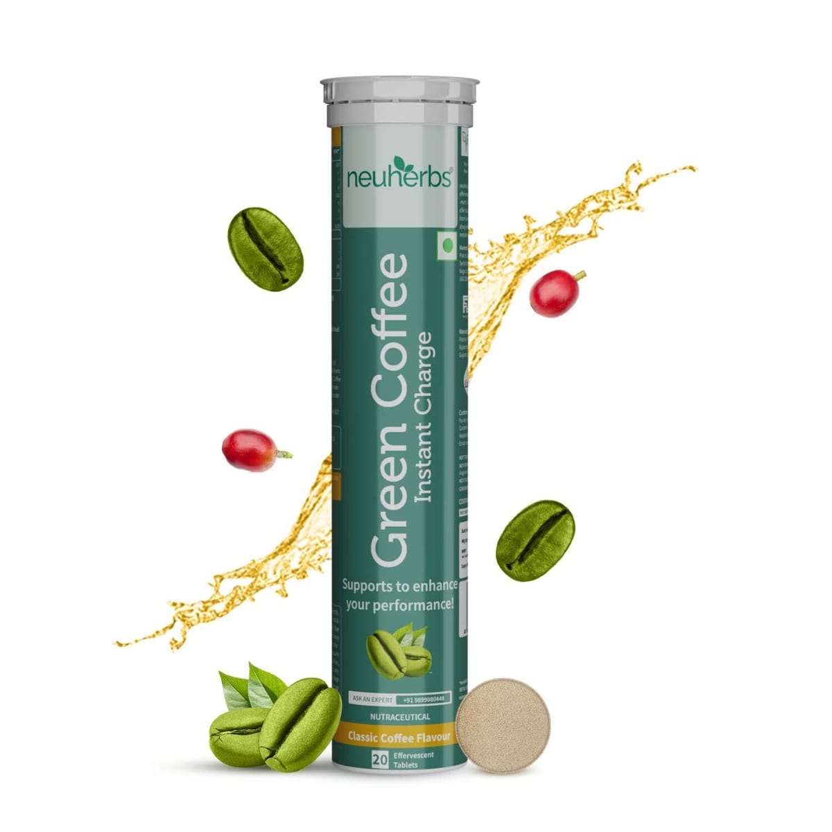 Neuherbs Neuherbs Green Coffee Instant Charge Classic Coffee Flavour 20 effervescent tablets
