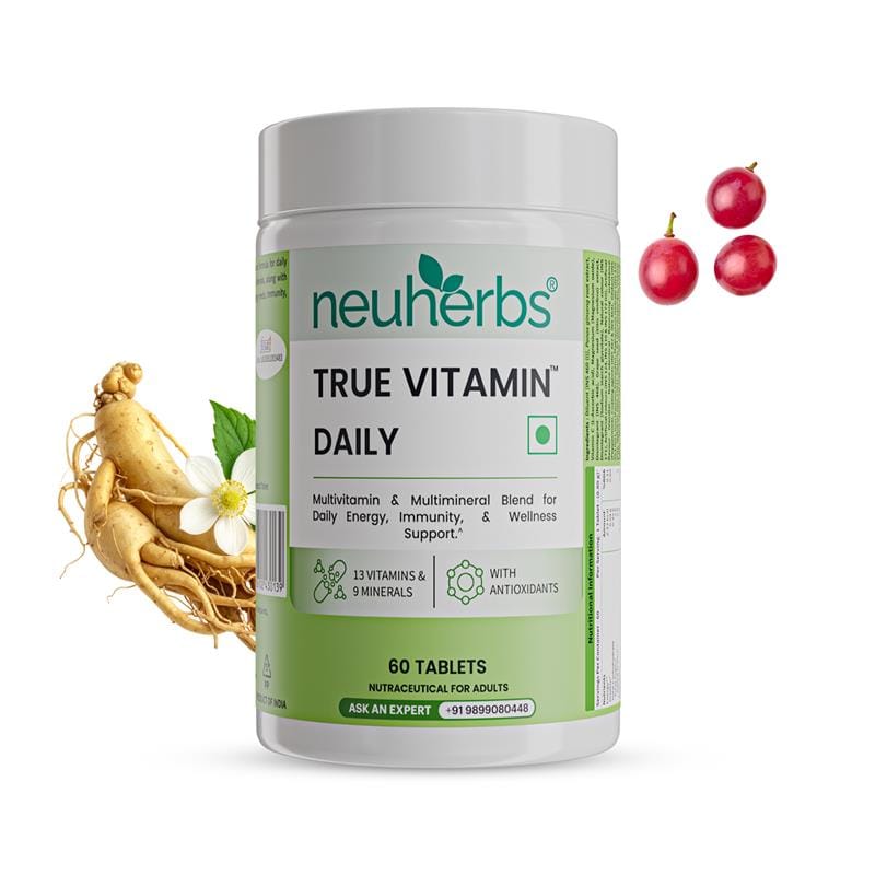 Neuherbs True vitamin | Multivitamin for men and women with Antioxidant & herbs blend (Vitamin C, Zinc,Vitamin D3, Ginseng Extract etc ) for Energy, Stamina & Immunity, 60 Multivitamin Table