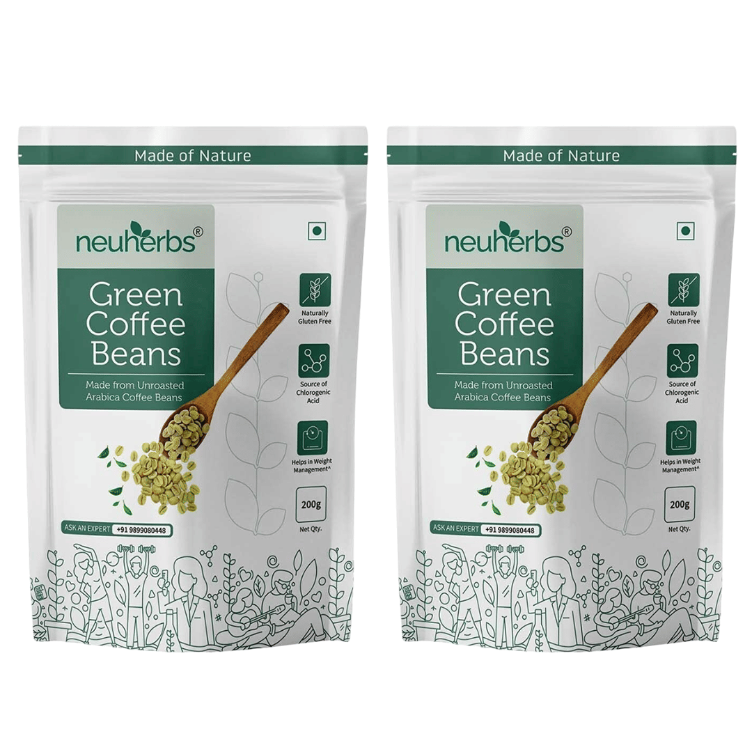 Neuherbs Unroasted Arabica Green Coffee Beans | With Chlorogenic Acid | For Weight Loss Management (400 gm Beans Pack of 2)