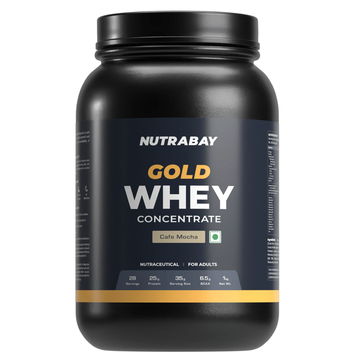 Nutrabay Gold 100% Whey Protein Concentrate with Digestive Enzymes - 25g Protein | Protein Powder for Muscle Support & Recovery - Café Mocha, 1 kg