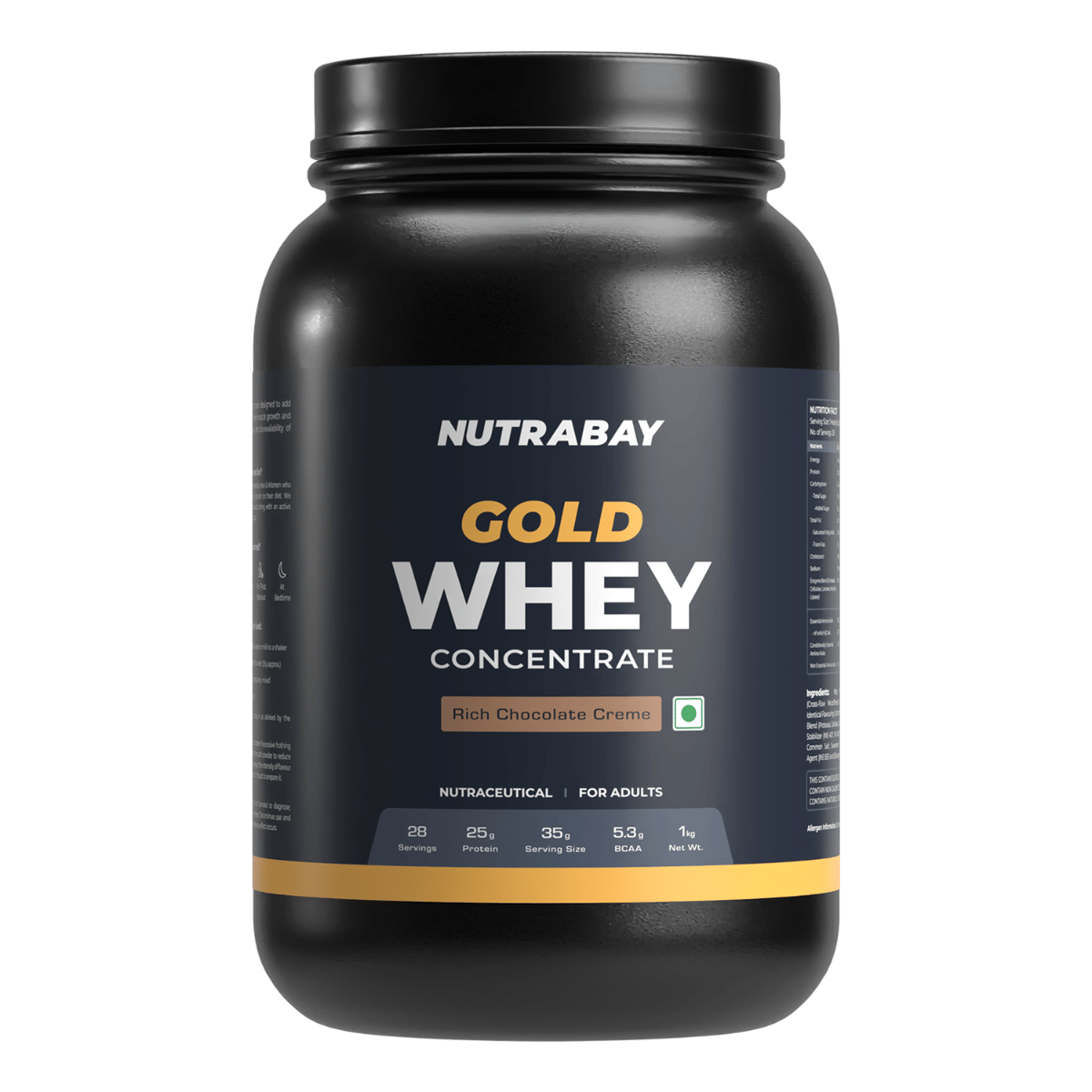 Nutrabay Gold Whey Protein Concentrate 1Kg | 28 Serving | 25g Protein | Rich Chocolate Creme Flavour | Build Muscle | Fast Recovery