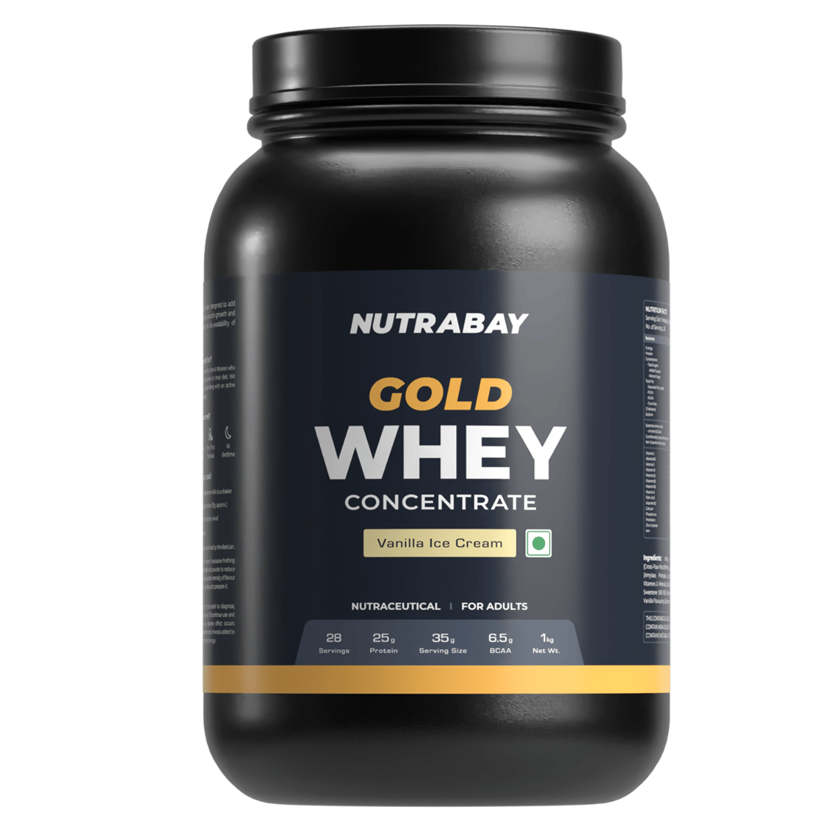 Nutrabay Gold 100% Whey Protein Concentrate with Digestive Enzymes - 25g Protein | Protein Powder for Muscle Support & Recovery - Vanilla Icecream, 1 kg