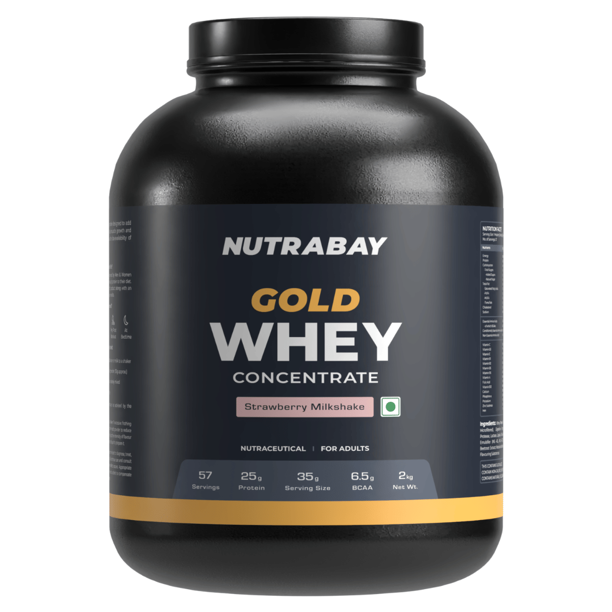 Nutrabay Gold Whey Protein Concentrate 2Kg | 57 Serving | 25g Protein | Strawberry Milkshake Flavour | Build Muscle | Fast Recovery