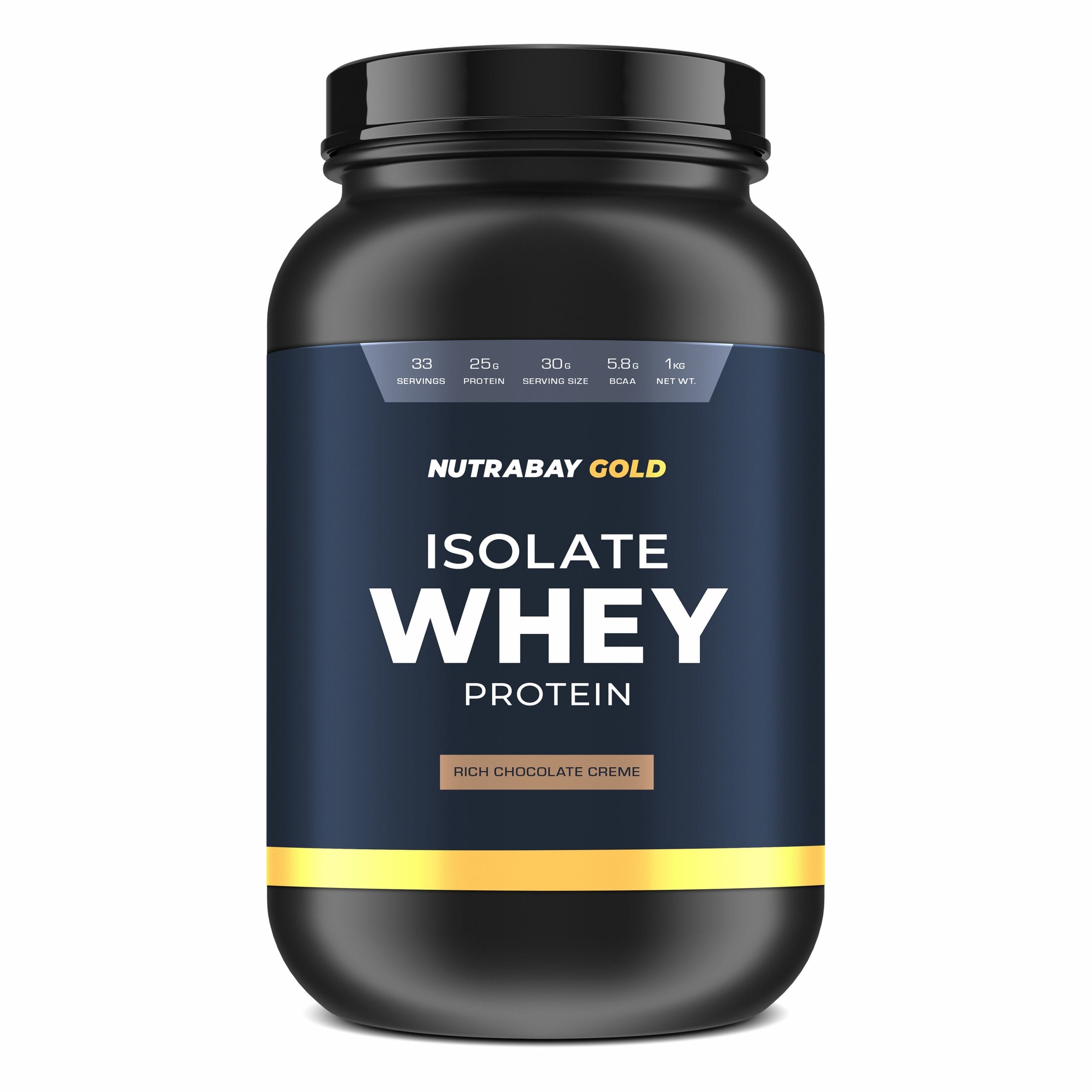 NUTRABAY Gold 100% Whey Protein Isolate with Digestive Enzymes - 1Kg 33 Servings | 25g Protein, 5.8g BCAA, 4.3g Glutamic Acid| Muscle Growth & Recovery | Gym Supplement for Men & Women