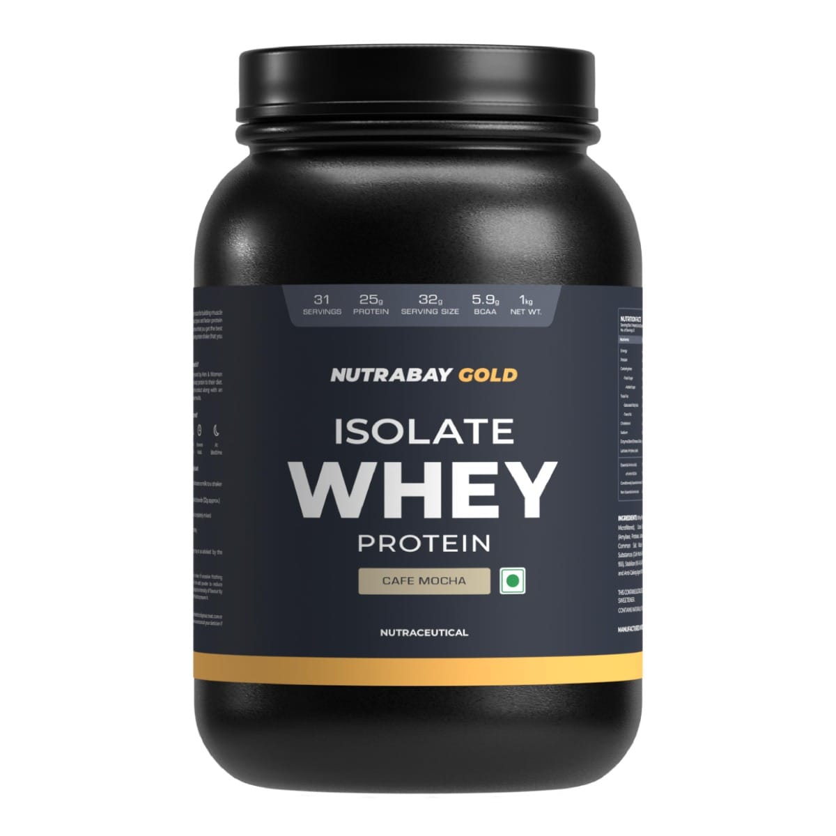 Nutrabay Gold 100% Whey Protein Isolate with Digestive Enzymes - 25g Protein | Protein Powder for Muscle Support & Recovery - Café Mocha, 1 kg