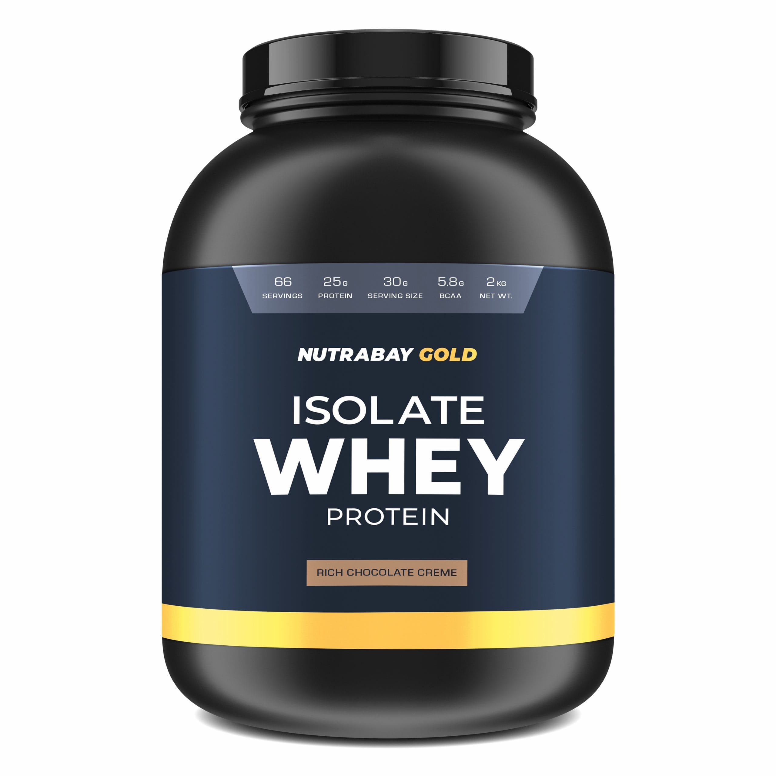 NUTRABAY Gold 100% Whey Protein Isolate with Digestive Enzymes - 2Kg 66 Servings | 25g Protein, 5.8g BCAA, 4.3g Glutamic Acid| Muscle Growth & Recovery | Gym Supplement for Men & Women