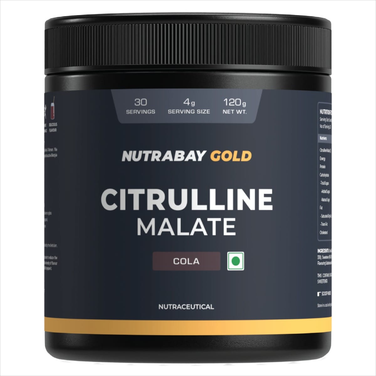Nutrabay Gold Citrulline Malate 2:1 Supplement Powder - 120g, Cola Flavor | Boosts Nitric Oxide, Pre Workout Amino Acid for Muscle Strength & Endurance