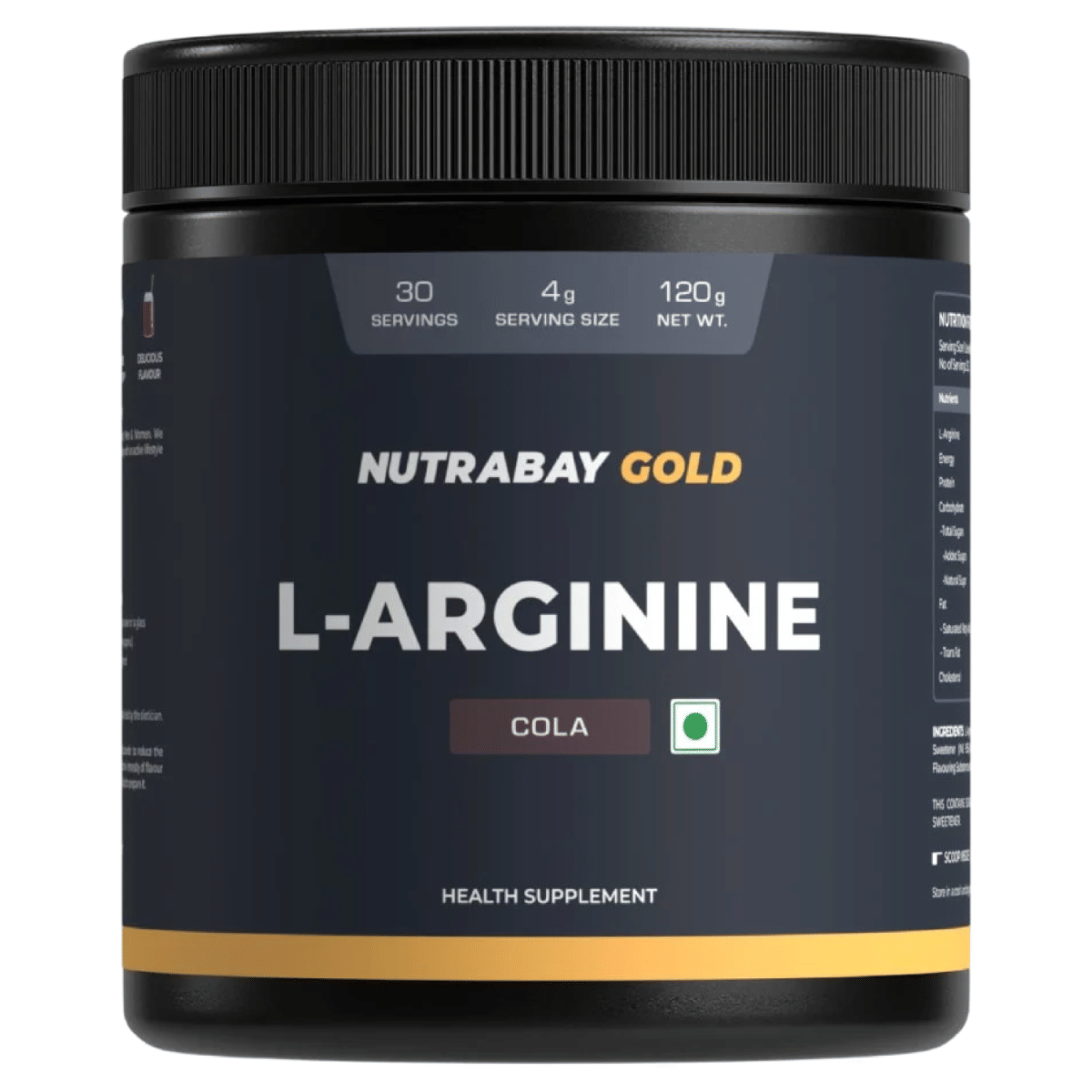 NUTRABAY Gold L-Arginine | L-Arginine Powder To Boost Nitric Oxide | Muscle Pump & Endurance | Cola Flavour | Tested For Purity - 120g