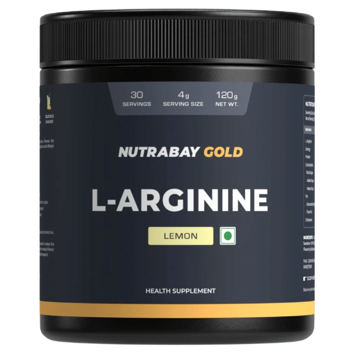 NUTRABAY Gold L-Arginine | L-Arginine Powder To Boost Nitric Oxide | Muscle Pump & Endurance | Lemon Flavour | Tested For Purity - 120g