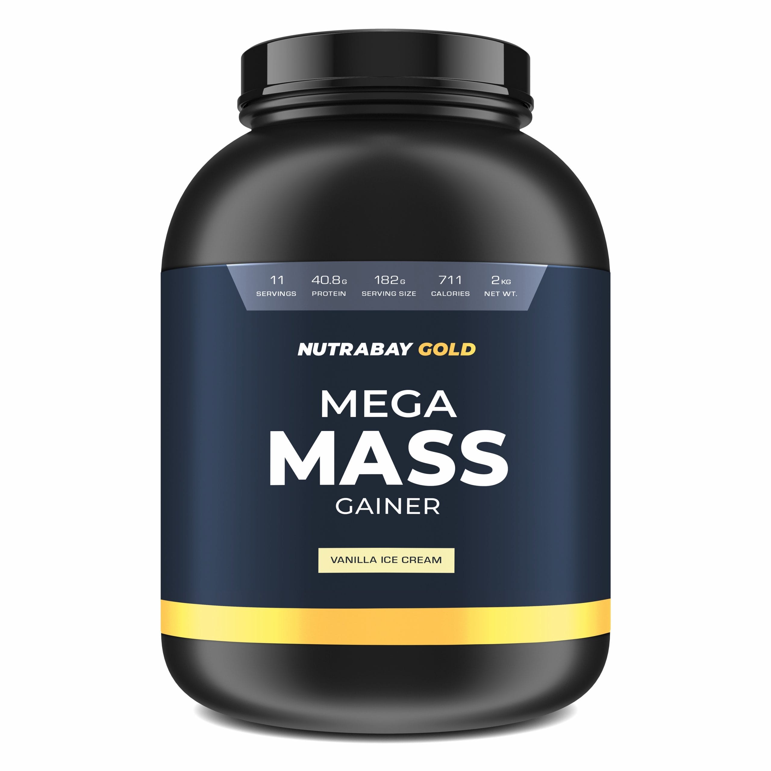 NUTRABAY Gold Mega Mass Gainer Protein Supplement Powder - 2 Kg |Complex Carbs to Protein Blend (3:1), 40g Protein, 714 Caloreis, 7.8g BCAAs | Easy Digesting Gainer Protein Powder for Men &
