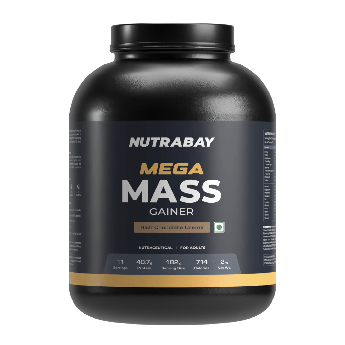 Nutrabay Gold Mega Mass Gainer Protein Supplement Powder - Complex Carbs to Protein Blend (3:1), 40g Protein, 714 Caloreis, 7.8g BCAAs, Easy Digesting Gainer Protein Powder for Men & Women -
