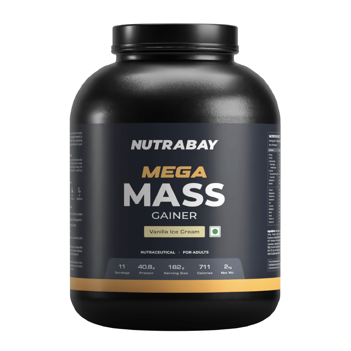 Nutrabay Gold Mega Mass Gainer Protein Supplement Powder - Complex Carbs to Protein Blend (3:1), 40g Protein, 714 Caloreis, 7.8g BCAAs, Easy Digesting Gainer Protein Powder for Men & Women -